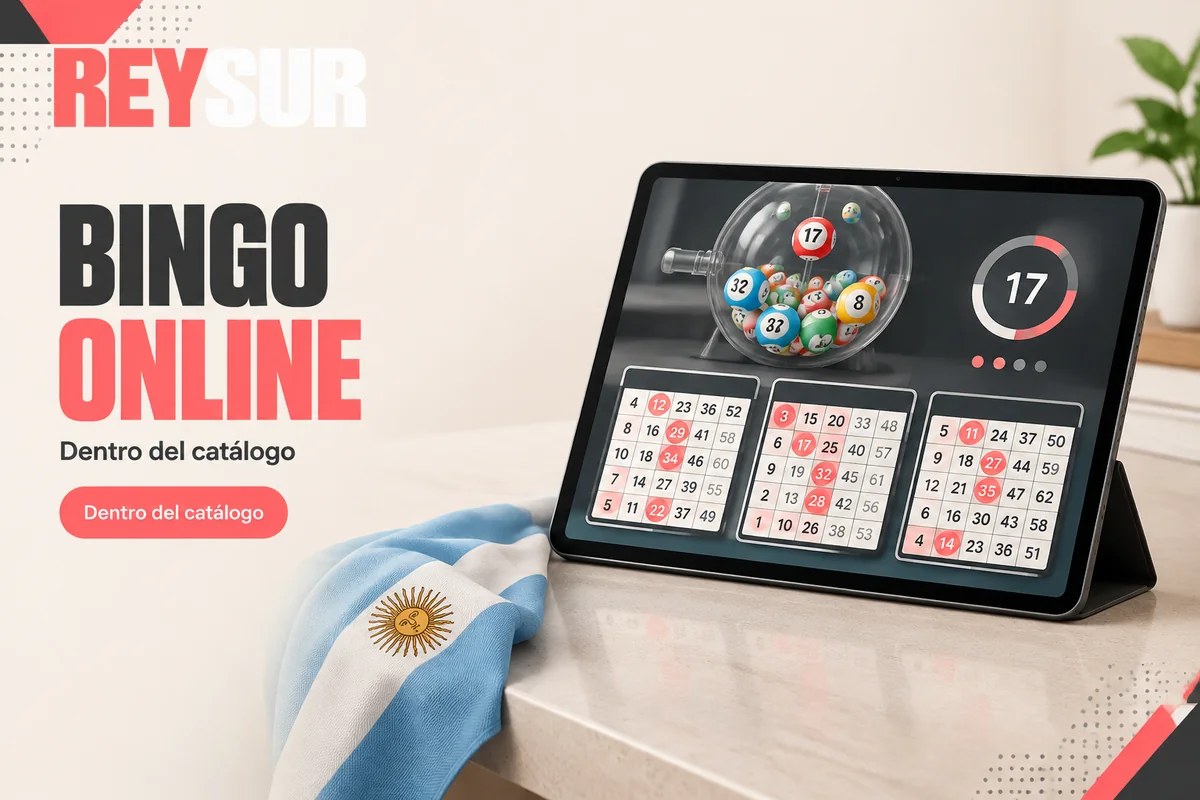 Tablet muestra cartones y bolas de bingo online